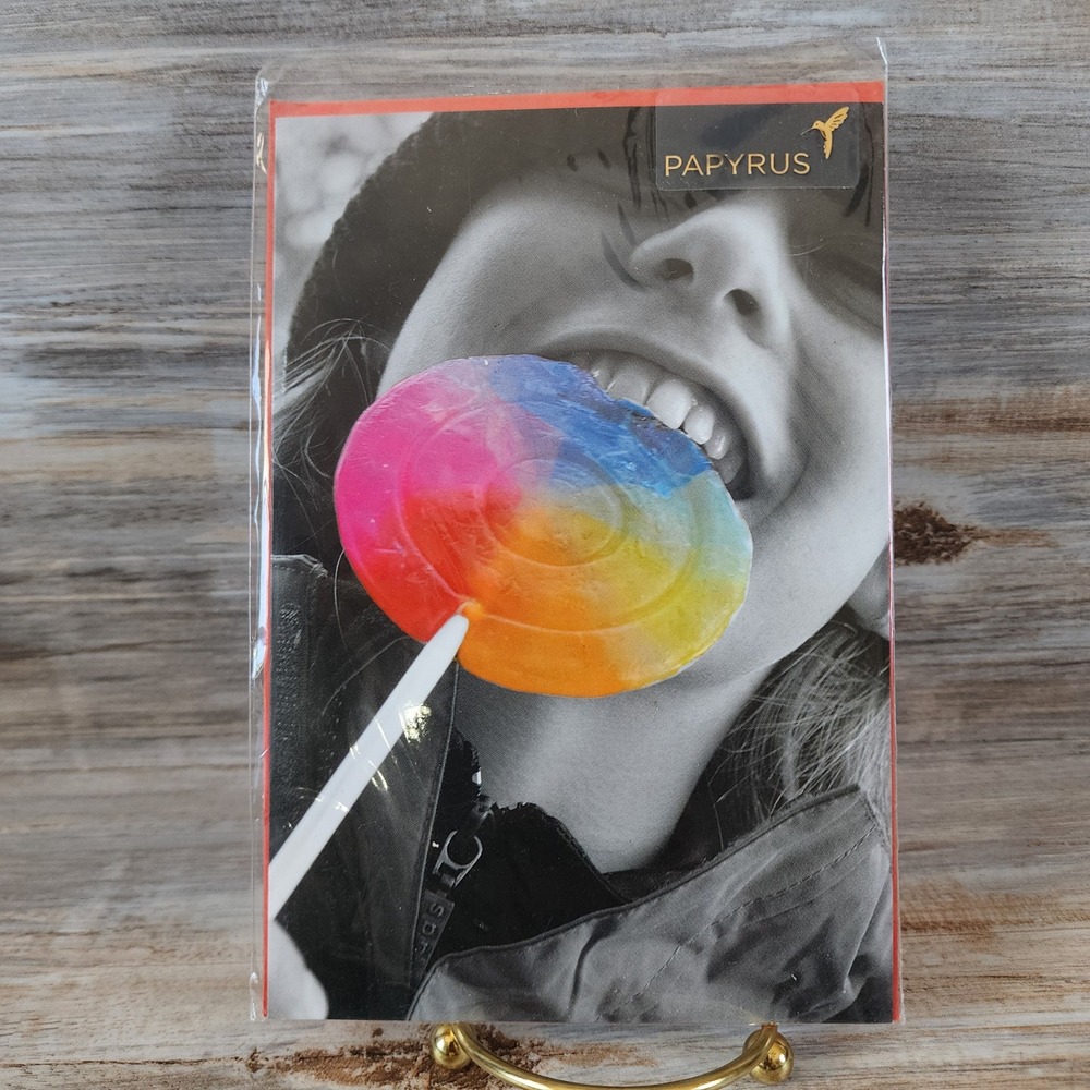 Papyrus Blank Greeting Card Rainbow Lollipop Black and White Photo BL 421290